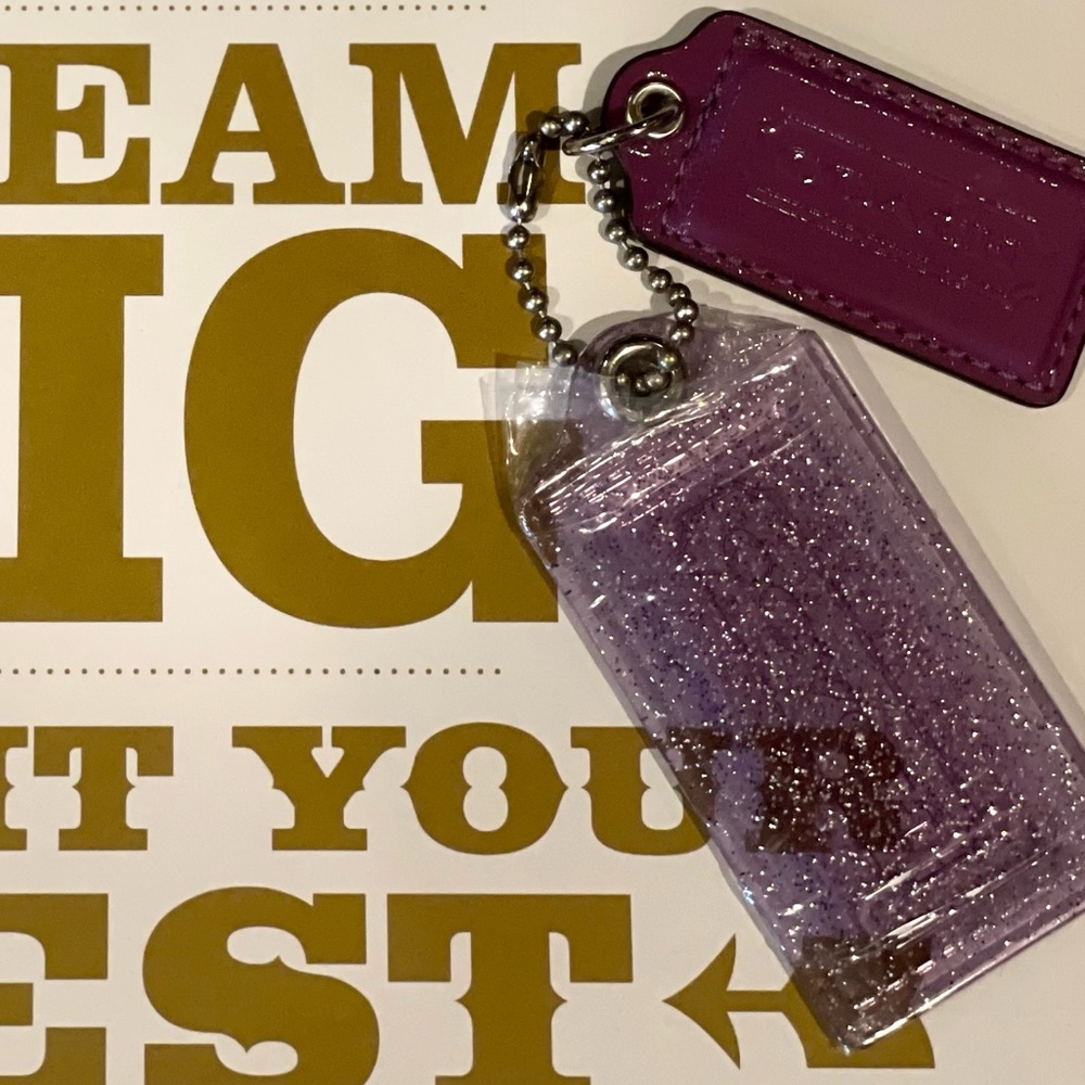 COACH EUC Poppy Purple Patent Leather AND Purple Clear Sparkle Hangtag Set Of 2 - Picture 5 of 9